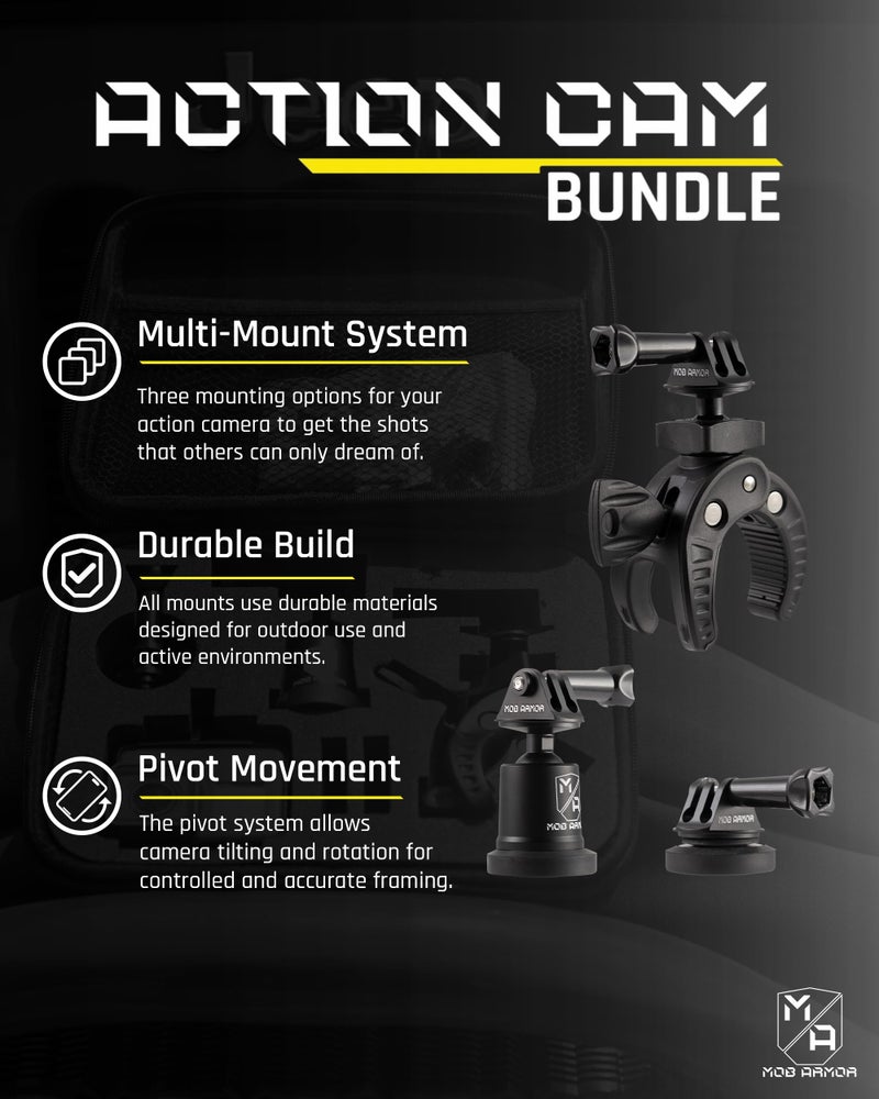 Mob Armor Action Camera Accessory Kit - Complete Bundle with Adjustable Claw Grip, Magnetic Holders, Steel Mounting Plates, and Travel-Friendly Nylon Case for On-The-Go Filming - Image 3
